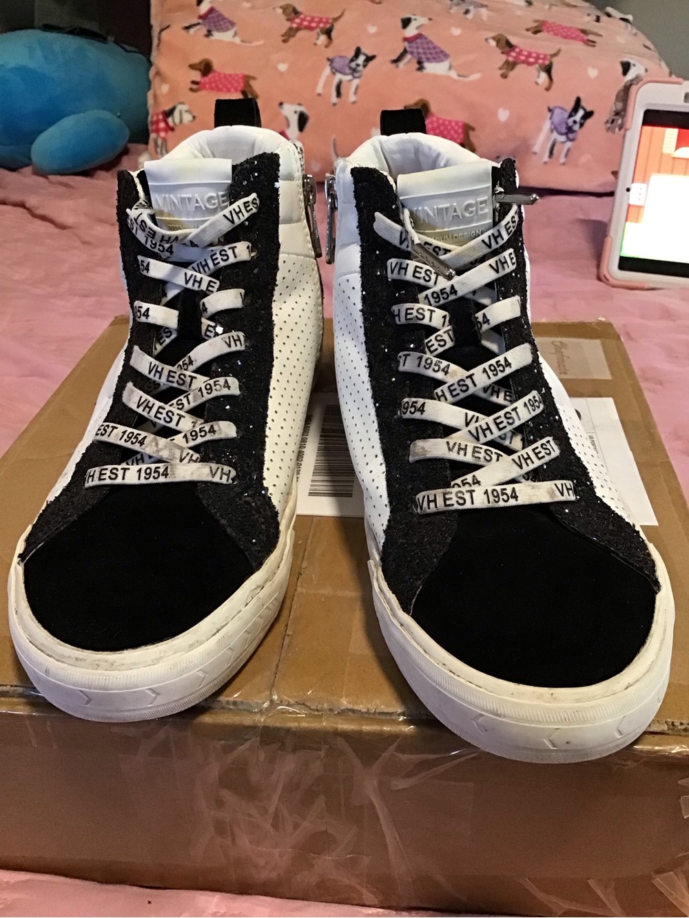 Vintage Havana Black and White High-Top Ankle Boots